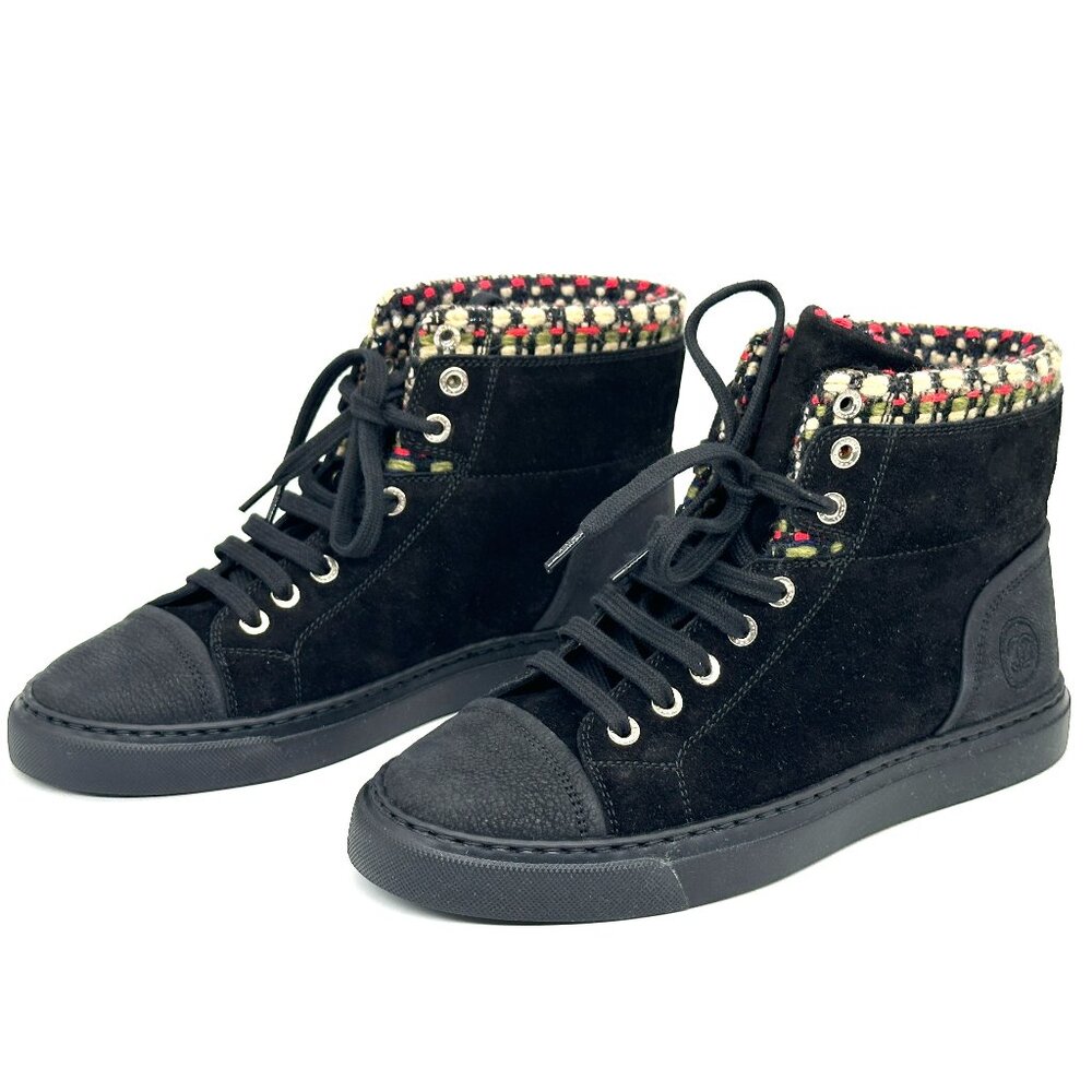 CHANEL 15A Suede Leather Lace Up High Hi Top Sneakers Kicks Shoes Boots - Picture 10 of 15